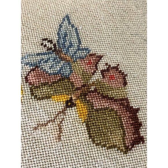 Vintage Embroidery Needlepoint Pillow Case Butterfly Flowers - Picture 8 of 10
